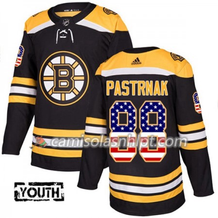 Camisola Boston Bruins David Pastrnak 88 Adidas 2017-2018 Preto USA Flag Fashion Authentic - Criança